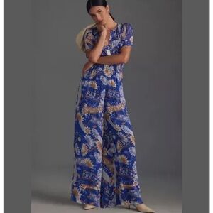 Anthropologie The Somerset Jumpsuit Chiffon Edition Blue Size S Tall NEW